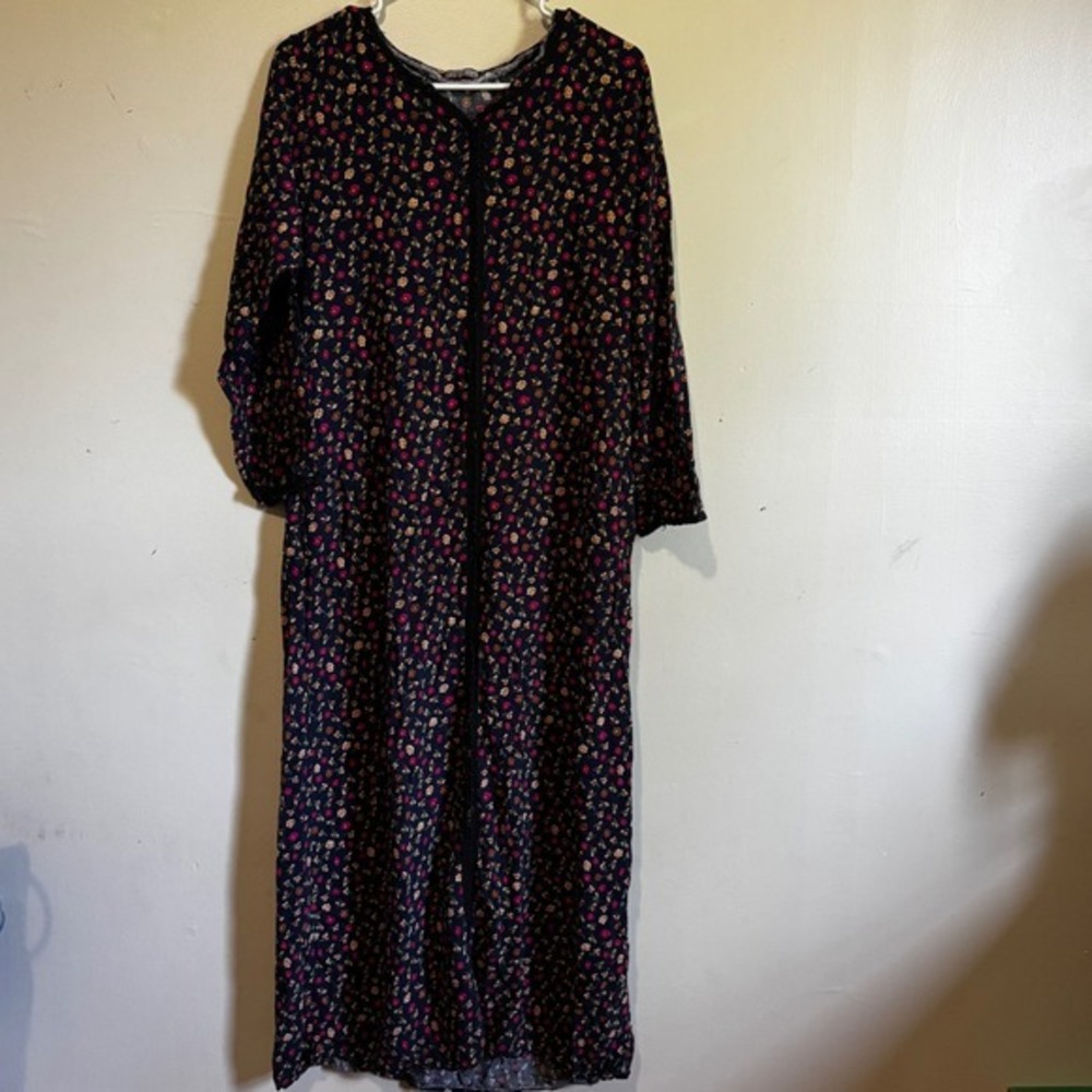 Vintage Pink Women's Navy Blue Floral Long Sleeve Maxi Dress Size M Cottagecore‎